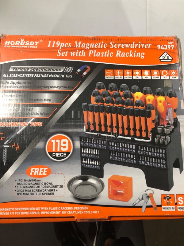 Photo 1 of 119 Piece Magnetic Screwdriver Set with Rack, Magnetic Tip, Common Repair Tools, Ideal for Gift
