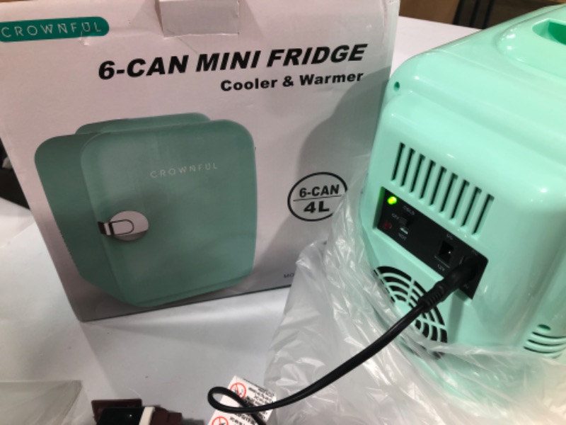 Photo 3 of CROWNFUL Mini Fridge, 4 Liter/6 Can Portable Cooler and Warmer Personal Refrigerator, AC/DC,Green
