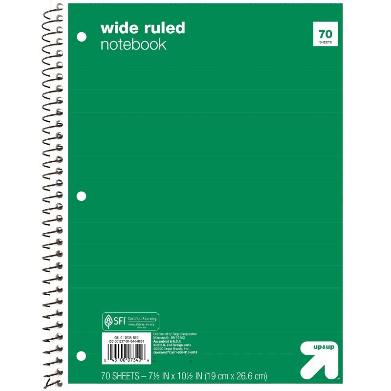 Photo 1 of 10 pack of Wide Ruled Green 1 Subject Flexible Paperboard Cover Spiral Notebook - up & up
