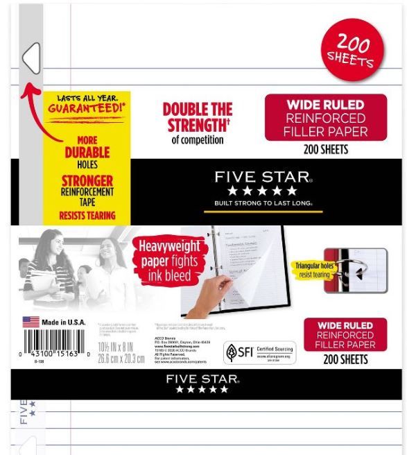 Photo 1 of 6 pack of Five Star 200ct Wide Ruled Filler Paper

