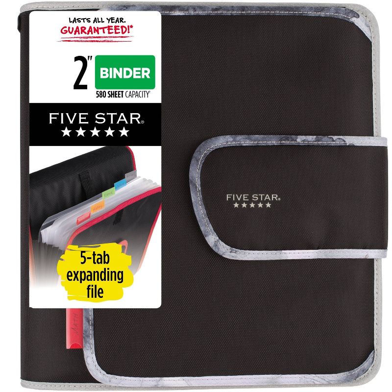 Photo 1 of 2" Quick Tab Sewn Zipper Binder Black/Gray - Five Star

