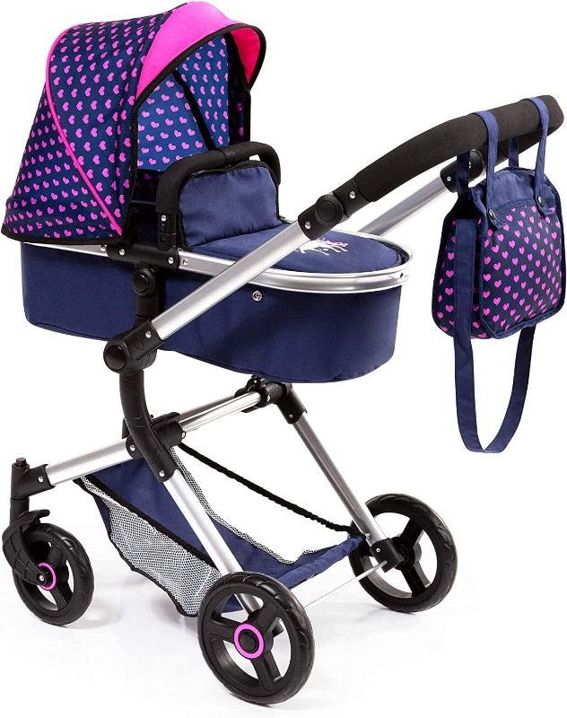 Photo 1 of Bayer Design Baby Doll City Vario Pram, Blue Pink with Hearts Unicorn
