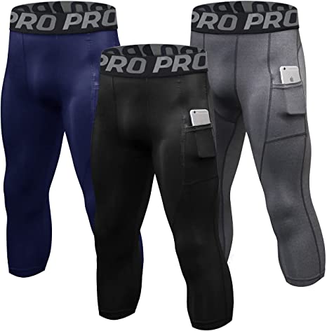 Photo 1 of 3 Pack Men’s 3/4 Compression Pants with Pokects Cool Dry Running Tights Workout Athletic Leggings for Sports Yoga Gym
SIZE M 
