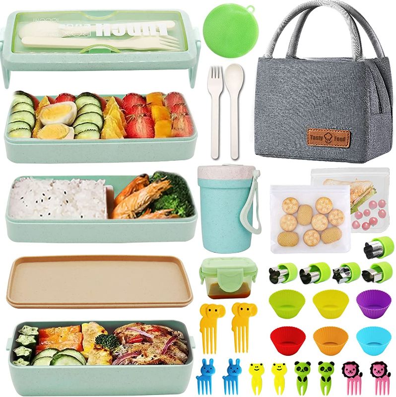 Photo 1 of 30 PCs Bento Box Upgrade Japanese Lunch Box Kit for Kids/Adult,3 Layer Stackable Leakproof Lunch Box Containers with Accessories

