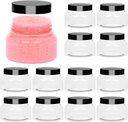 Photo 1 of 12 Pack 8 oz Clear Plastic Jars with Lids and Labels Refillable Round Plastic Containers Empty Cosmetic Travel Containers for Creams, Lotions, Body Scrub, Body Butter
