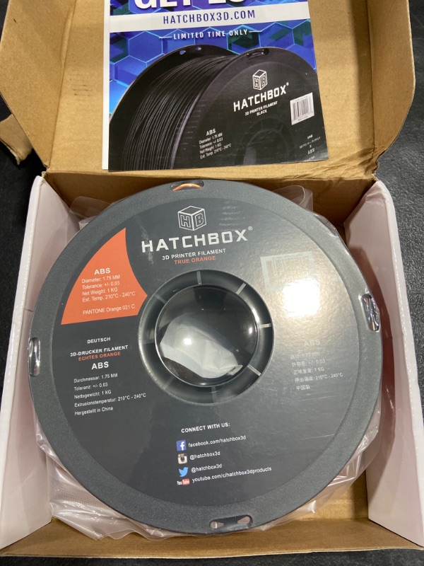 Photo 2 of Hatchbox ABS 3D Printer Filament, Dimensional Accuracy +/- 0.03 mm, 1 kg Spool, 1.75 mm, Black