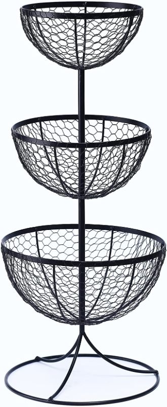 Photo 1 of 3 Tier 28 Inch Fruit Basket for Kitchen,Large Size Metal Fruit and Vegetable Storage, Onion and Potato storage, Fruit Holder Fruit Bowl for Kitchen Counter ,Fruit Basket Stand, Outdoor Barbecue Black
