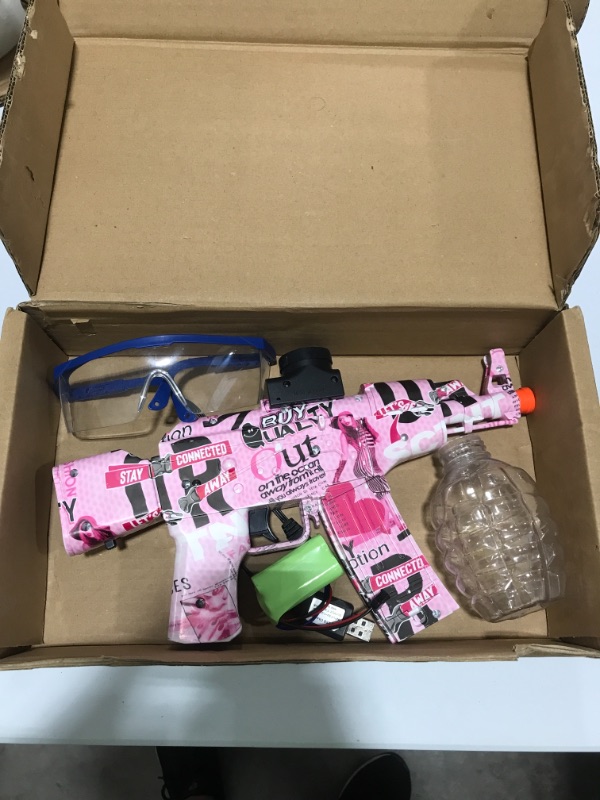 Photo 1 of CAISSA Electric with Gel Ball Blaster, Pink Splatter Ball Blaster Automatic, with Goggles, for Outdoor Activities - Shooting Team Game, Ages 12+, Pink
