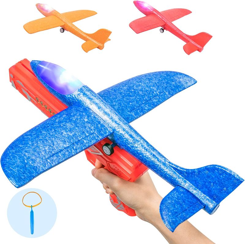 Photo 1 of 3 Pack Light Airplane Toy 12.4'', Launcher & Rubber Band Foam Flying Plane, Large Throwing Toy
