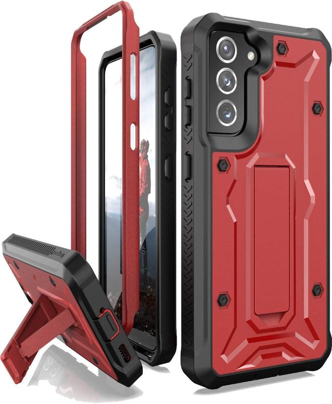 Photo 1 of ArmadilloTek Vanguard Compatible with Samsung Galaxy S21 Case, Military Grade Full-Body Rugged with Built-in Kickstand [Screenless Version] - Red
