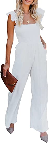 Photo 1 of BLENCOT Womens Ruffle Spaghetti Straps High Waisted Long Wide Leg Jumpsuits Rompers S
