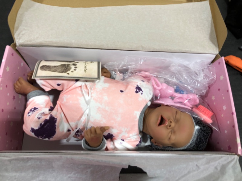 Photo 2 of JIZHI Lifelike Reborn Baby Dolls Black - 17-Inch Baby-Soft Body & Curls Realistic-Newborn Baby Dolls African American Real Life Baby Dolls Cloth Body with Feeding Kit & Gift Box for Kids Age 3+
