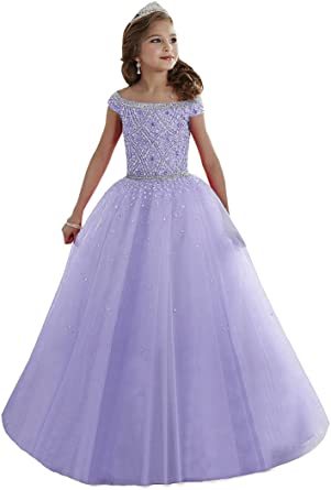 Photo 1 of Junguan Girls' Off The Shoulder Pageant Dresses Tulle Aline Princess Prom Dress Formal Ball Gowns TF017 SIZE 8
