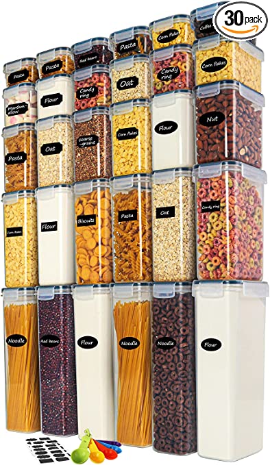 Photo 1 of Airtight Food Storage Containers Set with Lids, VERONES 30pcs BPA Free Plastic Cereal Storage Containers Dry Food Canisters for Kitchen Pantry Organization and Storage, Include Labels, Black
