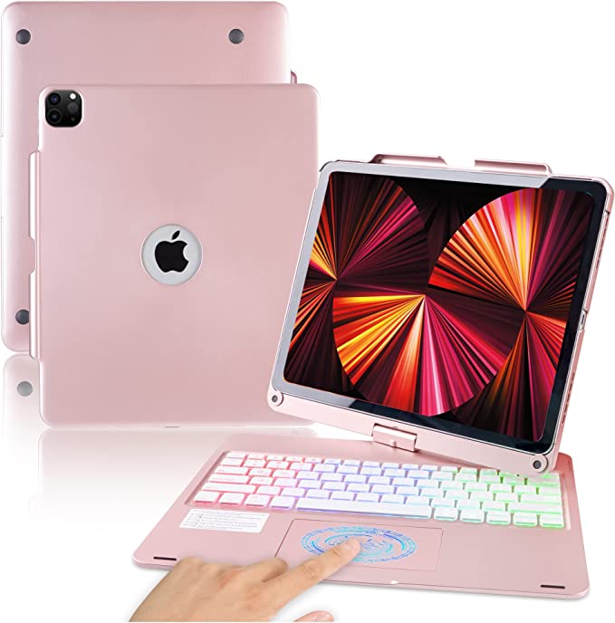 Photo 1 of Keyboard Case for iPad Pro 12.9; 2021 Trackpad Case with Keyboard for iPad Pro 12.9 inch 5th 4th 3rd Gen Smart Touch Folio Rotating Backlit Bluetooth Protective Hard Cover and Pencil Holder 2020 2018 ROSE GOLD
