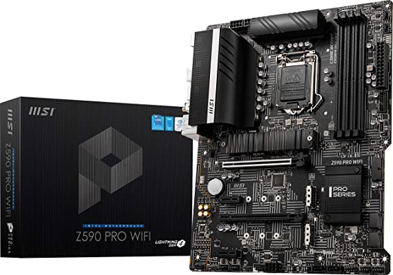 Photo 1 of MSI Z590 PRO WiFi ProSeries Motherboard (ATX, 11th/10th Gen Intel Core, LGA 1200 Socket, DDR4, PCIe 4, M.2 Slots, USB 3.2 Gen 2, 2.5G LAN, DP/HDMI, Wi-Fi 6E)
