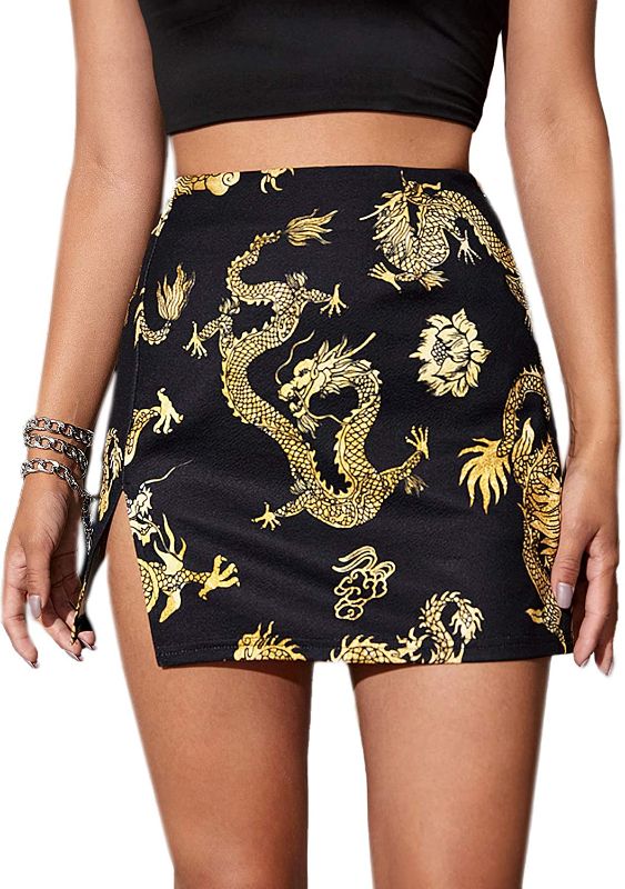 Photo 1 of Floerns Women's Casual Graphic Print Split Hem Bodycon Mini Skirt, L