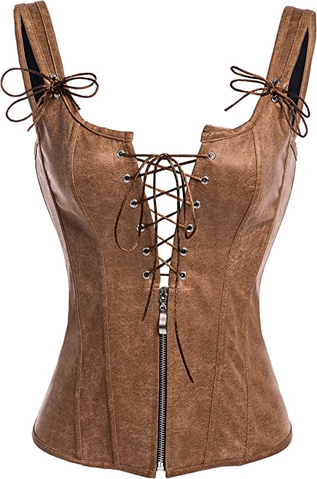 Photo 1 of Alivila.Y Fashion Corset Womens PVC Steampunk Bustier Boned Lingeries 2101-Brown-6XL
