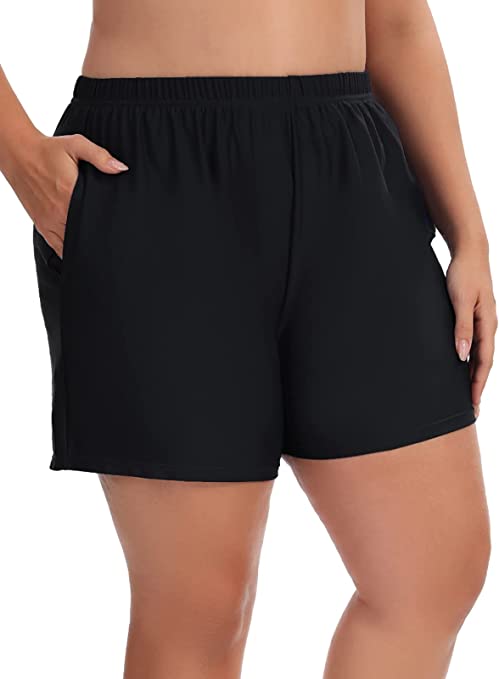 Photo 1 of Aderea Women's Plus Size Swim Shorts High Waisted Bathing Suits Board Shorts Swimsuit Boyleg Trunk with Pockets XXXL