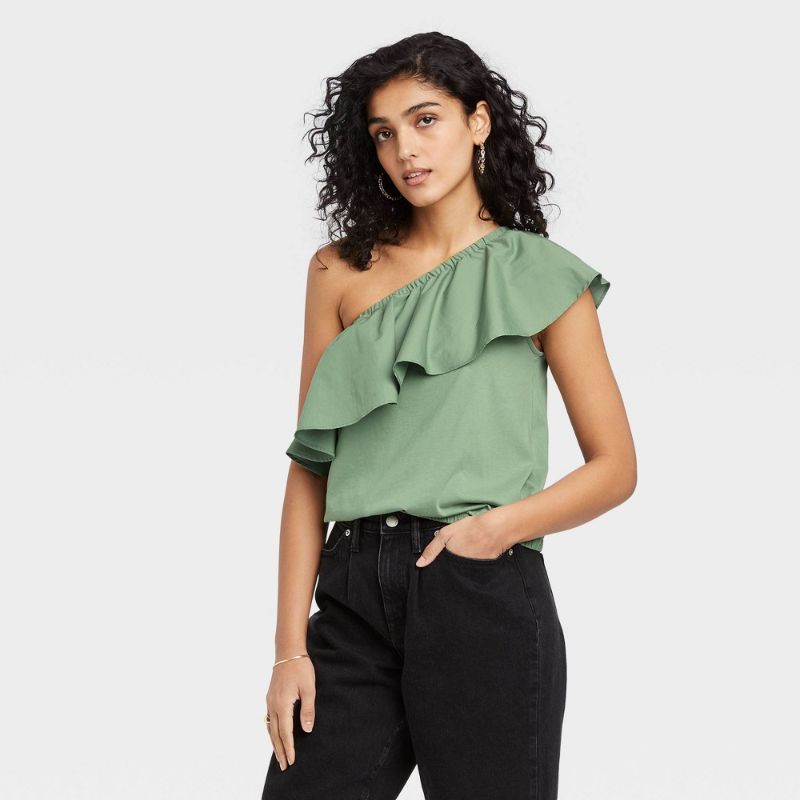 Photo 1 of [Size M] Woen's One Shoulder Ruffle Top - a New Day™ [Green] 