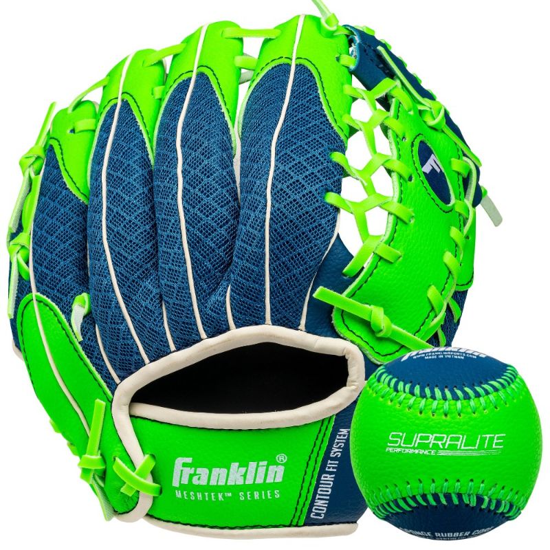 Photo 1 of Franklin Sports 9.5'' Meshtek Glove with Ball - Blue/Optic Green
