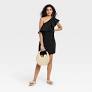 Photo 1 of [Size L] Women's One Shoulder Ruffle Sleeveless Dress [Black]