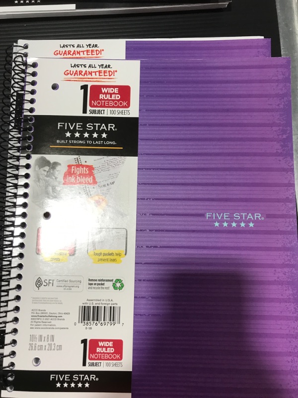 Photo 2 of [2 Pack] Five Star 1 Subject Wide Ruled Spiral Notebook- Purple