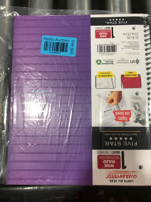 Photo 2 of [2 Pack] Five Star 1 Subject Wide Ruled Spiral Notebook- Purple
