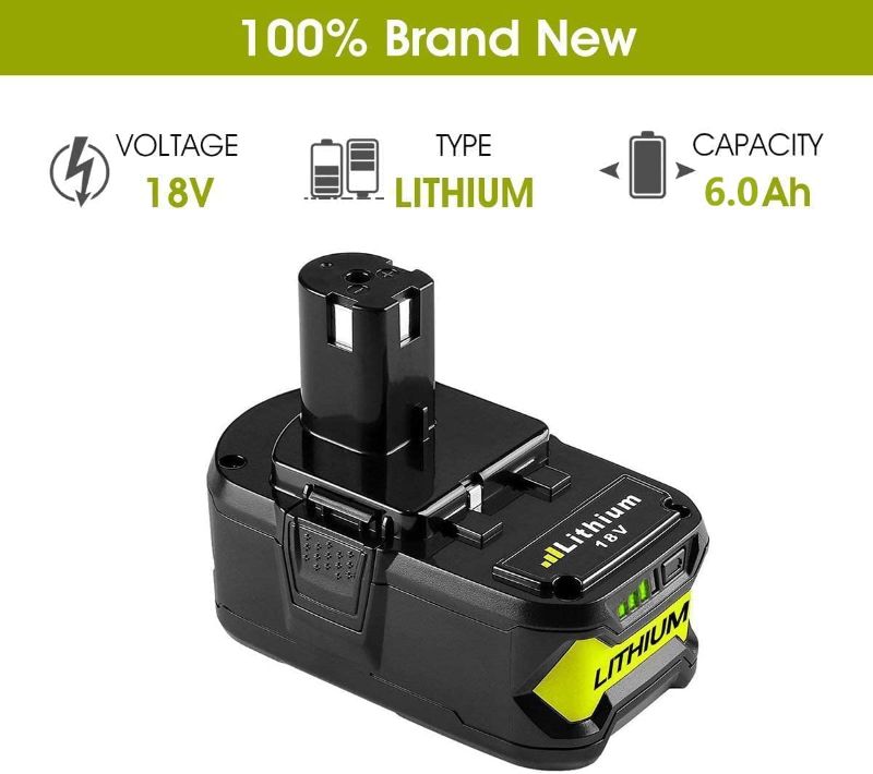 Photo 1 of 2Packs 6.0Ah P108 18V Battery Replacement Compatible with Ryobi ONE+ P108 P102 P103 P104 P105 P107 P109 P122 Cordless Tool Battery Packs, Rapid Rechargeable Batteries with Indicator