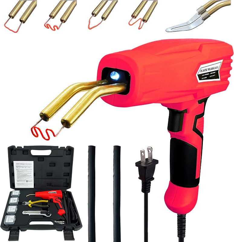 Photo 1 of Allturn Upgraded Version 110V-100W Plstic Welder, Plastic Welding Kit Car Bumper Repair Kit, Plier, knife,Flat/Outside Corner/Inside Corner/Wave Staples, Plastic Welder Gun .(Red)