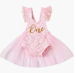 Photo 1 of Baby Girl 1st Birthday Outfit Lace Tulle Romper Princess Tutu Dress First Birthday Photography Clothes 12/18M
