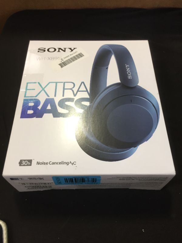 Photo 2 of Sony WH-XB910N Extra BASS Noise Cancelling Headphones, Wireless Bluetooth Over The Ear Headset with Microphone and Alexa Voice Control, Blue 