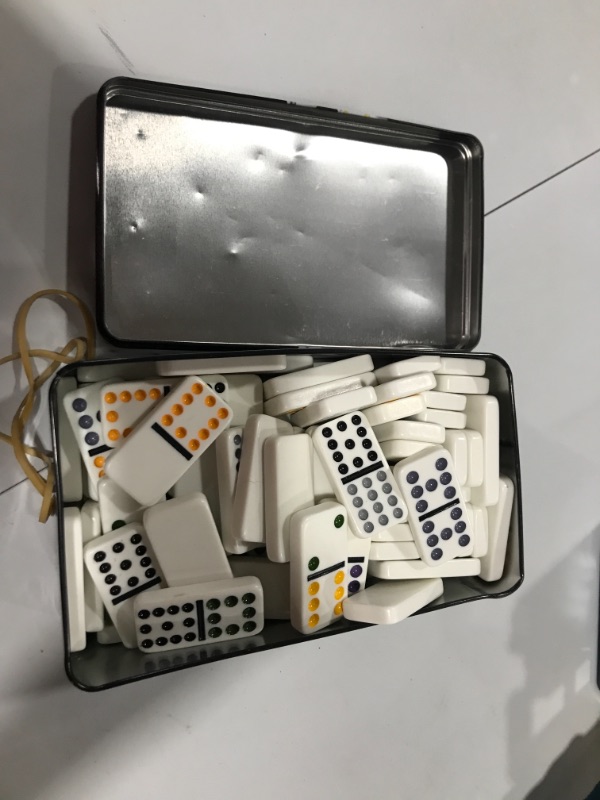 Photo 2 of Double Twelve Dominoes Set in Storage Tin, for Families and Kids Ages 8 and up