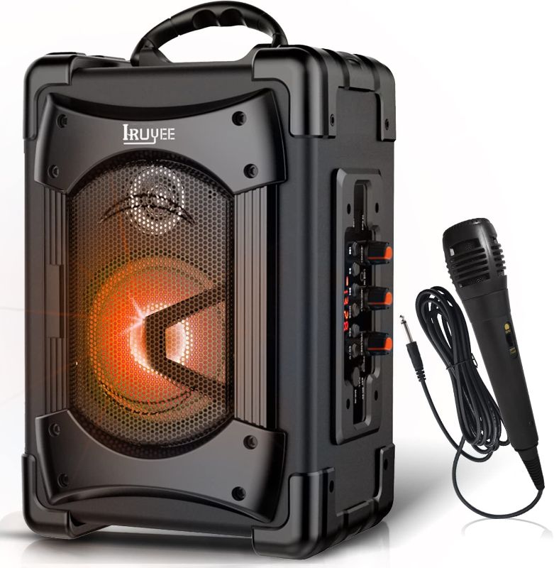 Photo 1 of IRUYEE Portable Karaoke Machine Bluetooth Speaker with Microphone,Audio Recording for Indoors & Outdoor,PA System Bluetooth Subwoofer Heavy Bass with FM Radio,Supports TF Card/USB Playback,Black
