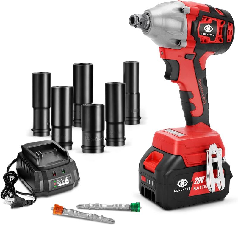 Photo 1 of 20V 2 In 1 Brushless Impact Wrench Cordless Drill Set with 4.0 Ah Battery Delivers 300 Ft-lbs Torque 2900 RPM, Impact Gun with 6 Pcs Drive Impact Sockets & 2 Pcs Screwdriver Bits
