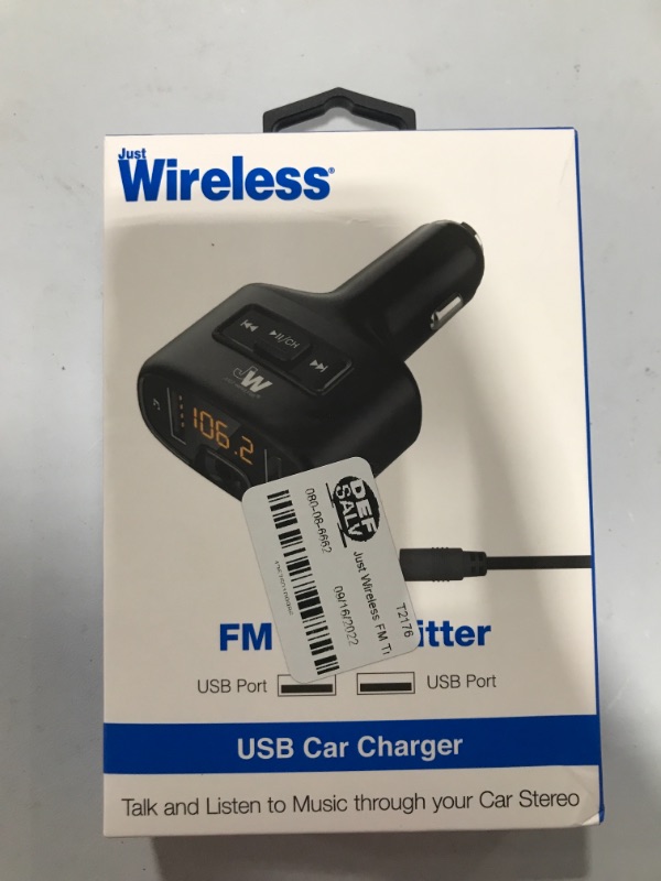 Photo 2 of Just Wireless FM Transmitter (3.5mm)  with 2.4A/12W 2-Port USB Car Charger - Black