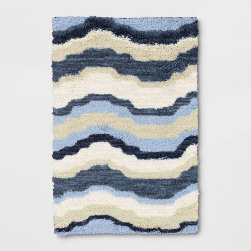 Photo 1 of 4'x6' Waves Area Rug Blue/Green - Pillowfort
