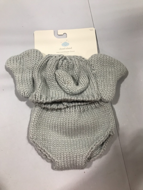 Photo 2 of Baby Elephant Hat and Diaper Cover Set - Cloud Island Gray 0-12M