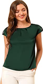 Photo 1 of Allegra K Women's Satin Cap Sleeve Top Pleated Casual Work Office Blouse - Med