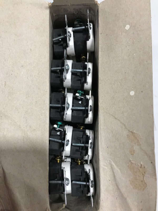 Photo 3 of 15 Amp Residential Grade Grounding Duplex Outlet, White (10-Pack). OPEN BOX. 
