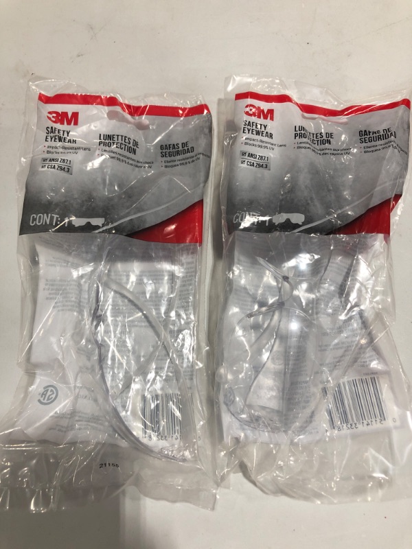 Photo 1 of 3M Clear Frame with Clear Scratch Resistant Lenses Indoor Safety Glasses. LOT OF 2.
