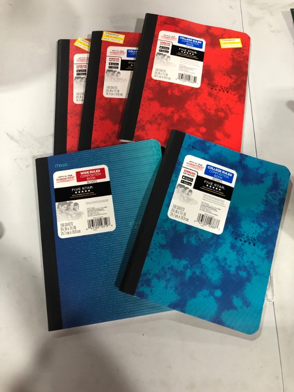 Photo 1 of Five Star College Ruled Composition Notebook 5 pack various colors
