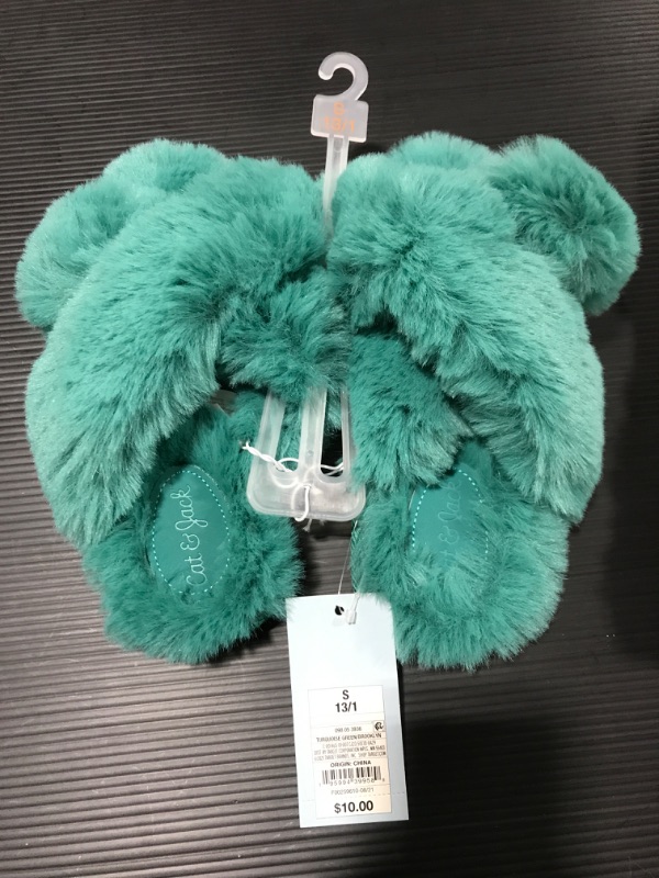 Photo 2 of [Size S 13/1] Cat & Jack Brooklyn Crossband Fur Slippers [Green]