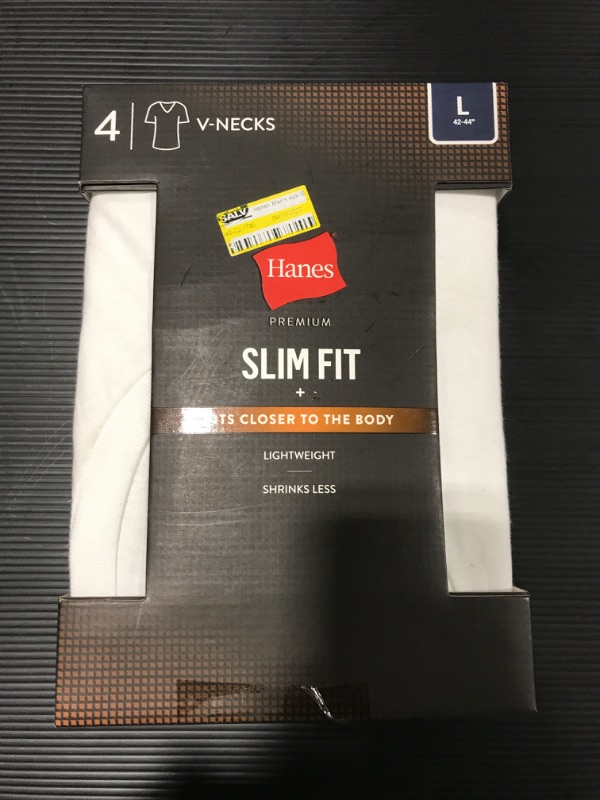 Photo 2 of [Size L] Hanes® Men's 4Pk Slim V-Neck Tees [White]