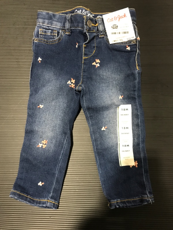 Photo 2 of [Size 18mo] Toddler Girls' Mid-Rise Floral Embroidered Skinny Jeans - Cat & Jack™ Blue

