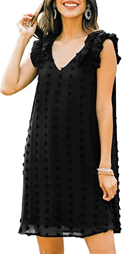 Photo 1 of 2XL KIRUNDO Women’s Summer Sleeveless V-Neck Mini Dress Chiffon Swing Dress Swiss Dot Shift Dress Flowy with Lined Dress
