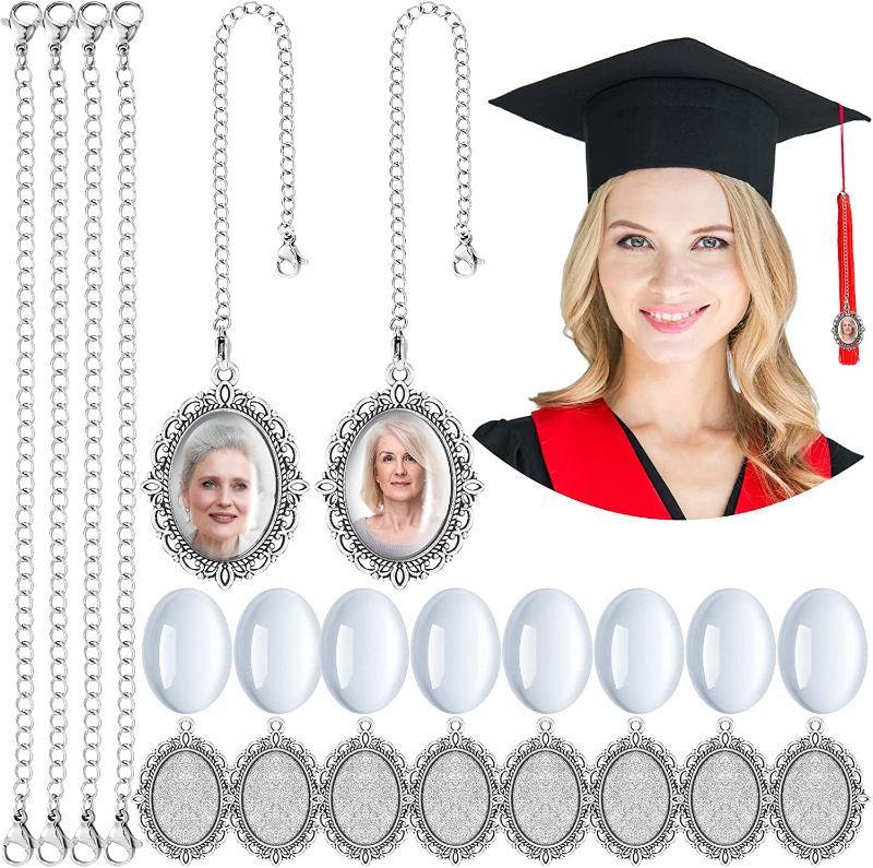 Photo 1 of 20 Pieces Graduation Gift Memorial Photo Charm to Wear on Cap in Memory Graduation Cap Memorial Photo Chain 2022 Graduation Cap Charm Personalized Photo Charm for Ceremony Picture Decorations (Silver)- MISSING CHAINS 
