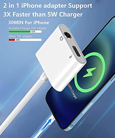 Photo 1 of Apple MFi Certified  Lightning to 3.5mm Headphones Jack Aprolink Adapter for iPhone Dongle 2 in 1 Charger and Aux Audio Splitter Adapter Compatible with iPhone 12 11 XS XR 8 7
