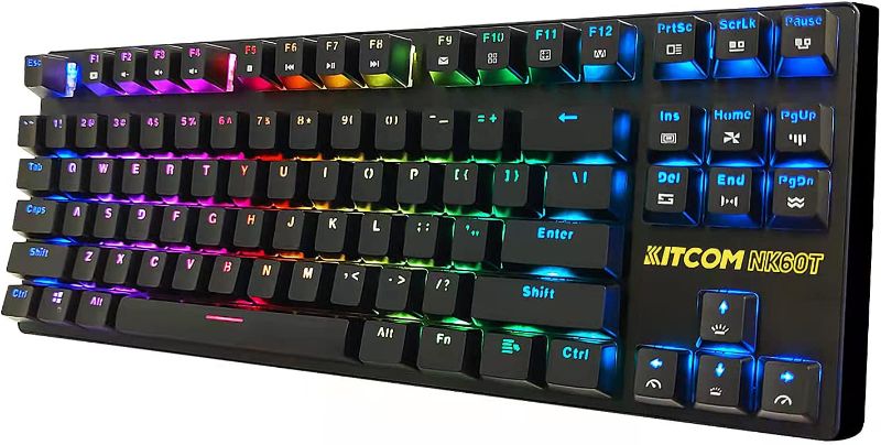 Photo 1 of KITCOM NK60T TKL Mechanical Gaming Keyboard with Blue Switches and Customizable RGB Backlit,87 Key Anti Ghosting Compact Wired Keyboard for Gaming PC, Black
