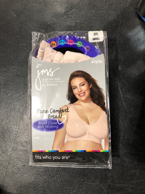 Photo 1 of 6XL Just My Size JMS by Hanes Pure Comfort Front-Close Wirefree Bra Sandshell 6X Women's
